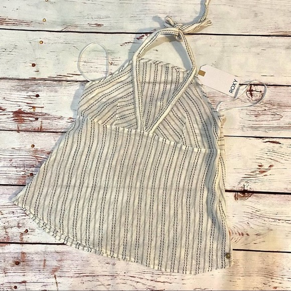 Roxy I Feel Sea White & Black Stripe Halter Top NWT - Picture 3 of 12